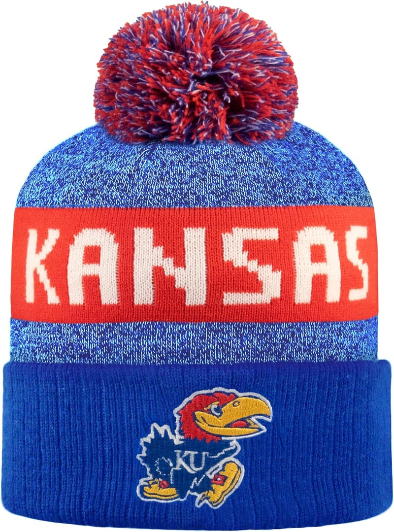 LogoFit NCAA Team Color-Embroidered Logo -Cuffed Knit Skully Beanie Pom Hat-OSFM - Image 1